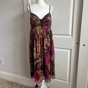 Nicole Miller 90s Y2k 100% Silk Babydoll Slip Dress Sz 8 Abstract Floral